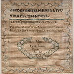 Fig. 29. Sampler by Mary J. Sharp, 1832, Franklin Co., KY. Silk thread on linen; HOA: 16-3/4”, WOA: 15-5/8”. Private collection.