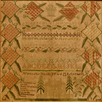 Fig. 34. Sampler by Nancy P. Ford, 1840–1843, Smith’s Grove, Warren Co., KY. Silk thread on linen; HOA: 22”, WOA: 18-1/4”. Private collection.