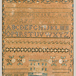 Fig. 38. Sampler by Margaretta Waller Gant, 1847, Hopkinsville, Christian Co., KY. Silk thread on linen; HOA: 21-7/16”, WOA: 20-1/2”. MESDA, Acc. 5402.2.
