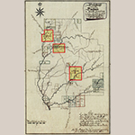 Fig. 2: Moravian communities of Bethabara, Bethania, and Salem highlighted on "Map of Wachovia" by Philip Christian Gottlieb Reuter, 1773, Wachovia area, NC. Watercolor and ink on paper; HOA: 12-1/2”, WOA: 15-13/16”. Unity Church Archives, TS Mp.211.6, Herrnhut, Germany; MESDA Object Database file S-965.