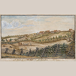 Fig. 3: "A View of Salem in N. Carolina 1787" by Ludwig Gottfried von Redeken, 1787, Wachovia area, NC. Watercolor and ink on paper; HOA: 9”, WOA: 15-1/4”. Old Salem Museums & Gardens, Wachovia Historical Society Collection, Acc. P-965.