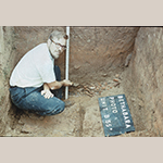 Fig. 11: Archaeologist Stanley South during the Bethabara excavations, 1964–1966. Old Salem Museums & Gardens.