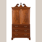 Fig. 1: Secretary wardrobe, ca. 1790, Charleston, SC. Inscribed in white chalk on the top board of the lower case: “John Gough / John.” Mahogany with cypress, red cedar, yellow pine, and white pine; HOA: 97-1/2”, WOA: 49-1/2”, DOA: 24”. Historic Charleston Foundation, Acc. 2019.006.001. Photograph courtesy of Brunk Auctions, Asheville, NC.