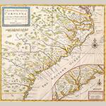 Fig. 3: “Map of the Province of Carolina…” by Herman Moll, published by David Humphreys, 1730, London, England. Ink on paper; HOA: 13-1/2”, WOA: 15”. MESDA Acc. 3024.4; Gift of Frank L. Horton.