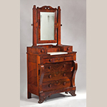 Fig. 8: Dressing bureau by Thomas Day, 1850, Milton, NC. Mahogany and mahogany veneer with tulip poplar, yellow pine, and mahogany; HOA: 85-1/4”, WOA: 42”, DOA: 23”. MESDA Acc. 5399. Photograph by Wes Stewart.