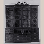 Fig. 16: Library bookcase, 1790–1800, Charleston, SC. Mahogany and mahogany veneer with tulip poplar and white pine; HOA: 115-3/16”, WOA: 97-7/8”, DOA: 24”. South Carolina Governor’s Mansion, Columbia, SC; MESDA Object Database file S-6789.