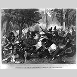 Fig. 27: “Battle of the Thames — Death of Tecumseh” after Alonzo Chappel, engraved by William Wellstood, 1857, published by Johnson, Fry & Co., New York. Steel engraving; dimensions not recorded. Library of Congress Prints and Photographs Division, LC-USZ62-16868 (b&w film copy neg.), Library of Congress, Washington, DC.