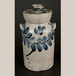 Fig. 11: Butter churn, Henry Myers, c. 1825, Baltimore, MD. Salt-glazed stoneware with cobalt decoration. Private Collection; Photograph courtesy Crocker Farm Auctions, Sparks, MD (sold 1 March 2014).