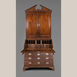 Fig. 2: Desk and bookcase attributed to Robert Wilkins, 1755-1762, Norfolk, VA. Walnut with yellow pine, white cedar, and tulip poplar; HOA: 95”, WOA: 41”, DOA: 22-1/2”. MESDA Acc. 5786, MESDA Purchase Fund, gift of Janet Blocker and Patty and Bill Wilson.