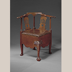Fig. 11: Corner chair attributed to Robert Walker, 1755-1760, King George Co., VA. Mahogany; HOA: 31-3/4”, WOA: 30-1/4”, DOA: 26”. MESDA Acc. 2921, Gift of Frank L. Horton.