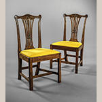 Fig. 17: Pair of side chairs attributed to Thomas Miller, ca. 1774, Fredericksburg, VA. Cherry; HOA: 36-3/4”, WOA: 21-1/4”, DOA: 17-1/4”. MESDA Acc. 5542.1-2.mb