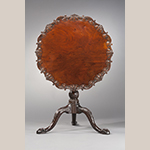 Fig. 18: Tea table attributed to Robert Walker, 1750-1760, King George Co., VA. Mahogany and cherry; HOA: 28-1/2”, WOA: 30”. MESDA Acc. 3992, Given in memory of Mr. and Mrs. Henry Worsham Dew by Mr. and Mrs. J.T. Warmath.