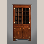 Fig. 22: Corner cupboard attributed to the McAdams Family, 1800-1820, Washington Co., TN. Walnut with tulip poplar and holly; HOA: 92”, WOA: 48”, DOA: 29”. MESDA Acc. 5660.2.