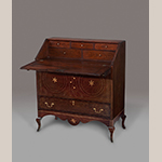 Fig. 23: Sugar desk, 1800-1815, Mason Co., KY. Walnut with tulip poplar, cherry, holly, and maple; HOA: 39-7/8”, WOA: 35-3/4”, DOA (closed): 18”. Colonial Williamsburg Foundation Acc. 2014-197; Museum Purchase, Sara and Fred Hoyt Furniture Fund, TIF Foundation in memory of Michelle A. Iverson, Charles W. and Leslie M. Cantwell Memorial Fund, Antique Collectors’ Guild, Nancy and Doug McFarland, and the Friends of Colonial Williamsburg Collections Fund.