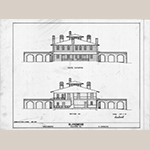 Fig. 3: “South elevation and cross section,” Blandwood, Greensboro, NC, drawn by D. Kay and A. Sykes, 1975, Project Records (UA110.041), Digital Collections: Rare and Unique Materials Historic Architecture Research, Special Collections Research Center, North Carolina State University Libraries, Raleigh, NC
