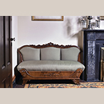 Fig.17: Armless sofa, ca. 1845, attributed to New York, NY. Mahogany and mahogany veneer; HOA: 37”, WOA: 60”, DOA: 24.” Collection of Preservation Greensboro, Acc. 1978.021.001; Gift of Mrs. James Lathrop Moreheadl; Photograph by the author.