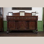 Fig. 25: Sideboard, 1830-1840, possibly North Carolina. Mahogany and mahogany veneer with yellow pine; HOA: 64”, WOA: 82”, DOA: 23-1/2”. Collection of Preservation Greensboro, Acc. 1978.047.001; Gift of Mrs. James Lathrop Morehead; Photograph by VanderVeen.