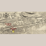 Fig. 2: Locations of Fishmarket Close and the Market Cross highlighted on a detail from “The Plan of the City and Castle of Edinburgh,” drawn by William Edgar and engraved by Paul Fourdrinier, 1765, London. Ink on paper; HOA: 11-3/4”, WOA: 23-1/2”. Reproduced with the permission of the National Library of Scotland, shelfmark EMS.s.55c (online: http://maps.nls.uk (accessed 5 April 2016]).