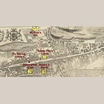 Fig. 6: Locations of Fishmarket Close, the Market Cross, Niddry’s Wynd, Multree’s Hill, and Baillie Fife’s Close highlighted on a detail from “The Plan of the City and Castle of Edinburgh,” drawn by William Edgar and engraved by Paul Fourdrinier, 1765, London. Ink on paper; HOA: 11-3/4”, WOA: 23-1/2”. Reproduced with the permission of the National Library of Scotland, shelfmark EMS.s.55c (online: http://maps.nls.uk (accessed 5 April 2016]).