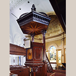 Fig. 18: Pulpit and sounding board in St. Michael’s Church carved by Henry Burnett. Photograph by Gavin Ashworth, NYC.