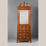 Fig. 26: Lady’s closet by Robert Deans and carved by Henry Burnett, 1750–1755, Charleston, SC. Mahogany with cypress; HOA: 53-1/4”, WOA: 35-1/4”, DOA: 18-3/4”. Collection of the Museum of Early Southern Decorative Arts (MESDA), Acc. 3522, Given in memory of Polly and Frank Myers by Mr. and Mrs. George Kaufman.