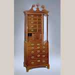 Fig. 27: Lady’s closet by Robert Deans and carved by Henry Burnett, 1750–1755, Charleston, SC. Mahogany with cypress; HOA: 53-1/4”, WOA: 35-1/4”, DOA: 18-3/4”. Collection of the Museum of Early Southern Decorative Arts (MESDA), Acc. 3522, Given in memory of Polly and Frank Myers by Mr. and Mrs. George Kaufman.