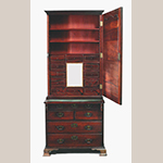 Fig. 29: Lady’s closet by Francis Brodie, 1753, Edinburgh. Padouk with oak, beech, and inlay of brass; HOA: 77”, WOA: 34-1/4”, DOA: 18-3/4”. Collection of The Great Steward of Scotland"s Dumfries House Trust. Image: by the kind permission of TGSSDHT. Copyright: Christie's.