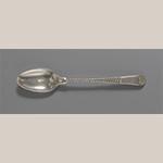 Fig. 6 Silver teaspoon by James Tookey (fl. 1750—1767); London, England; 1766—1767. LOA 4 7/8”; DOA 7/8”. Courtesy of the Thomas Jefferson Foundation at Monticello, photograph by Ian Atkins, acc. 1963-19-1a. This is one of five known survivors from the original set of a dozen teaspoons.