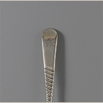 Fig. 8 Detail of the “S/B M” monogram on the teaspoon illustrated in Figure 6. The teaspoons exhibit the most wear out of the selection of Skelton silver objects in Monticello’s collection. This spoon has the clearest and most intact expression of the “S/B M” monogram with the four-pointed diamond decoration.