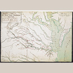 Fig. 20 "MARCH of the ARMY under Lieut:t General EARL CORNWALLIS in VIRGINIA, from the JUNCTION at Petersburg on the 20.th of May, til their arrival at Portsmouth on the 12.th of July 1781" by an unknown draftsman; 1781. Pen and ink with watercolor on paper; HOA 39 cm; WOA 56 cm. Royal United Services Institution: R.U.S.I. no. A 29.35. Courtesy of the British Library, image courtesy of the American Revolutionary Geographies Online, https://www.argomaps.org/maps/commonwealth:hx11z253w/. This manuscript map documents the activities and movements of British troops under Lieutenant General Charles Cornwallis in Virginia from 20 May to 12 July 1781, showing almost unimpeded British access across the state.