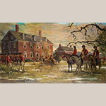 Fig. 24 Benedict Arnold’s Visit to Berkeley 1781 by Sidney King (1906–2002); Virginia; 1968. Oil on canvas; HOA 34”; WOA 50”. Courtesy Berkeley Plantation. The owner of Berkeley Plantation commissioned Sidney King to depict British troops’ destruction of Harrison family furniture at Berkeley in January 1781.