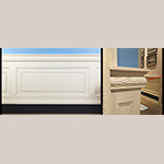 Fig. 4: White Hall chair rail and wainscoting (left; photo by Daniel Ackermann) and detail of the bulbous dado cap (right; photo by the author).