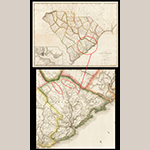 Fig. 7: “A Map of South Carolina” by cartographer John Wilson and engraver Henry S. Tanner, 1822, and detail with St. John’s and St. Stephen’s parishes circled. MESDA Acc. 5716, Gift of James W Lester Jr & Judy R. Lester.