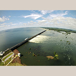 Fig. 21: Aerial view of the Santee Dam near Pineville, SC, during spilling operations in October 2015. Photo courtesy of Santee Cooper.