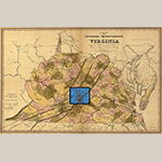 Fig. 1: Rockbridge County highlighted on A map of the internal improvements of Virginia by Claudius Crozet, 1848, Philadelphia, PA. Ink on paper; HOA: 21-5/8”, WOA: 31-7/8”. Library of Congress, G3880.1848.C7, Geography and Map Division, Washington, DC.