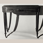 Fig. 3: Card table by James Rockwood, 1820–1825, Richmond, VA. Mahogany with mahogany veneer, white pine, and tulip poplar; HOA: 29-3/4”, WOA: 36”, DOA: 15-7/8”. Private collection; MESDA Object Database file S-6156.