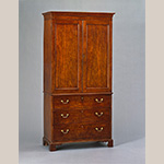 Fig. 5: Clothespress signed by Robert McLaurine; Powhatan County, VA; 1805. Black walnut, white pine and yellow pine; HOA 85-7/8”; WOA 43”; DOA 22”. The Colonial Williamsburg Foundation. Museum Purchase, Acc. 1989-318.