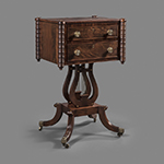 Fig. 7: Sewing table, ca. 1810, Baltimore, MD. Mahogany with mahogany veneer and white pine; HOA: 30-3/8”, WOA: 19-7/8”, DOA: 15-3/4”. MESDA collection, Acc. 5876, Gift of Kelly and Randy Schrimsher.