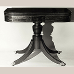 Fig. 9: Card table, 1810–1820, Richmond, VA. Mahogany with yellow pine and white pine; HOA: 35-3/4”, WOA: 17-3/4” DOA: 17-5/8”. Private collection, MESDA Object Database file S-5770.