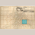 Fig. 3: Henrico, Goochland, Louisa, and Powhatan counties and the City of Richmond highlighted on A Map of Virginia Formed from Actual Survey by James Madison, William Prentis, and William Davis, 1807. Colored, engraved map. Originally published in six sheets. Courtesy of Map Collection (755/1807), Special Collections, The Library of Virginia, Richmond.