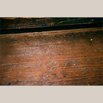 Fig. 2 Signature of Thomas S. Doron inscribed on the bottom drawer of the corner cupboard illustrated in Figure 1. Inscription reads: “Thomas S. Doron Montgomery Ala July 1852,” written in pencil. Underneath Doron’s signature, also in pencil, is the additional inscription: “Repaired by James T. Hassel, Mtg., Ala, March 14, 1935.” Photo courtesy of the author.