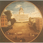 Fig. 5 "Painting of the Capitol in Montgomery, Alabama"; 1850-1859. HOA: 3.2"; WOA: 3.1". Courtesy of the Alabama Department of Archives and History, Q528. The first State Capitol building, constructed in 1847, burned in 1849. The current structure, illustrated here, was built on the original foundations and completed in 1851.