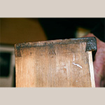 Fig. 9 Side view of the bottom drawer from the corner cupboard illustrated in Figure 1, showing the half-blind dovetail joinery at the left front corner. Note the bottom runner has been replaced, probably because it was worn. Photo courtesy of the author.