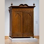Fig. 20 Wardrobe signed by William John Howard; Cross Key, AL; ca. 1852. Poplar, yellow pine; HOA: 105"; WOA: 75"; DOA: 26". Collection of the Landmarks Foundation of Montgomery, Old Alabama Town, 1973.008. Installation view at the exhibition "Pieces of History (HNOC)," held at the Montgomery Museum of Fine Arts, 21 January –10 April 2022. Photograph courtesy of the Montgomery Museum of Fine Arts.