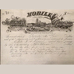 Fig. 22 Mobile Insurance Company Policy, one of several insurance policies belonging to the estate of T. S. Doron, 1878-88. Located at the corner of Jefferson and Bainbridge Streets, the building covered by the policy is described as a two-story, wood frame dwelling with a shingle roof and a one-story rear addition.