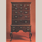 Fig. 8: High chest on frame by Robert Eachus, 1755, Chester Co., PA. Signed “Made by Robert Eachus May 1755 no 96.” Walnut; HOA: 78”, WOA: 42”, DOA: 22-1/2”. Private Collection; Photograph courtesy Philip H. Bradley Antiques, Downingtown, PA.