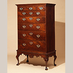 Fig. 9. High chest on frame by Virgil Eachus, 1789, Chester Co., PA. Signed and dated “Virgil Eachus the 2: of the 6 mo. AD 1789.” Walnut; dimensions not recorded. Private Collection; Photograph courtesy Philip H. Bradley Antiques, Downingtown, PA.