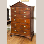 Fig. 29: High chest of drawers by Henry Macy ca. 1808, Guilford Co., NC. Walnut with tulip poplar; HOA: 66-7/8”, WOA: 39-3/8”, DOA 20”. Private Collection; MESDA Object Database file D-31439.