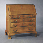 Fig. 37: Desk by Robert Matthews, 1807, Guilford Co., NC. Signed “Robert Matthews his hand work / Cabonnet [sic] Maker his hand work for gorge [sic] claps widow Martch [sic] 12 1807.” Walnut with tulip poplar; HOA: 42”, WOA: 36-7/8”, DOA: 21”. Private Collection; MESDA Object Database file NN-1205.