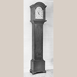 Fig. 42: Tall case clock with case by Henry Macy, 1800–1820, Guilford Co., NC. Descended in the Hockett family of Guilford County. Walnut and cherry with tulip poplar; HOA: 89-1/4”, WOA 17”, DOA 9-3/4”. Private Collection; MESDA Object Database file S-2451.